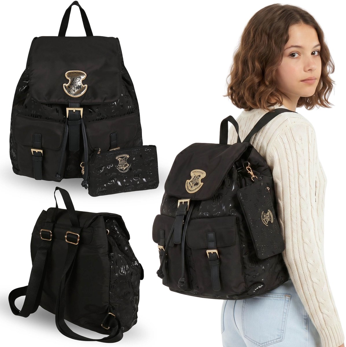 Zwarte Harry Potter HOGWARTS rugzak met zakken