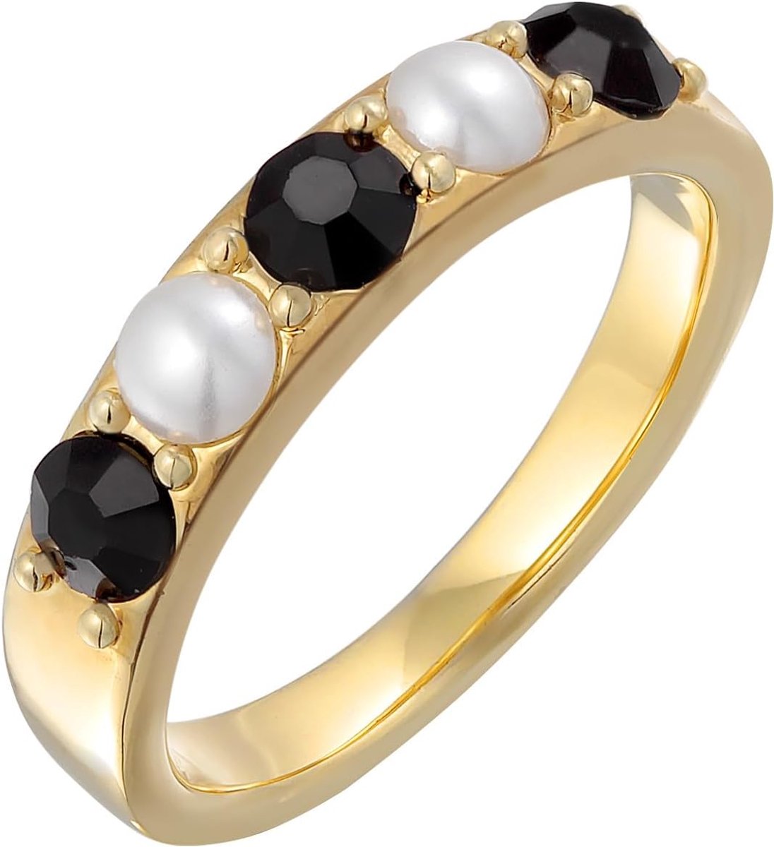 Ring dames band glasparels trend goudkleurig met kristallen, 58 EU, Messing, kristal