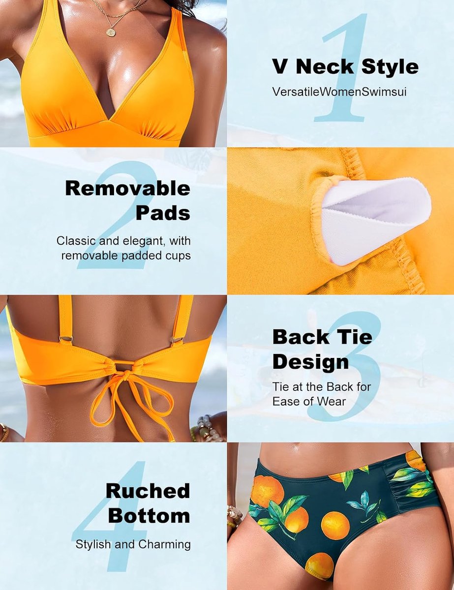 Badpak voor dames, V-hals, driehoek, tweedelig, push-up-bikiniset, gevoerd, sexy badmode voor zee, strand, beachwear