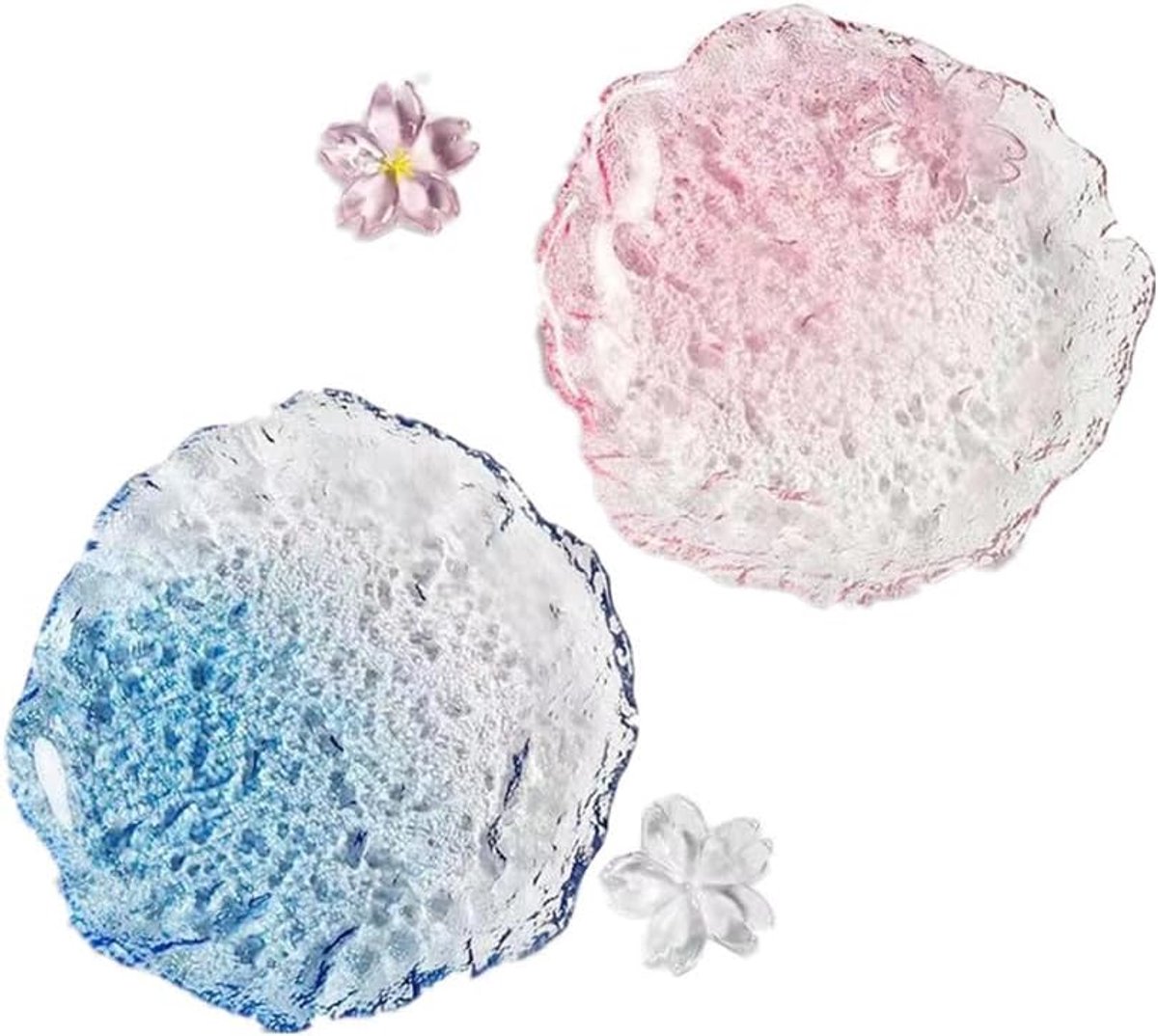 Dessertborden, roze en blauwe heldere bloem snackplaat, 15,5 cm canape-borden voor voorgerecht, ijs, fruit, saladecake, set van 2 helder glas servies, voor middagthee, bruiloft, feest