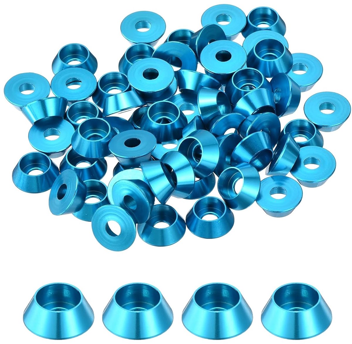 Conische sluitringen, M4, geanodiseerd aluminium, voor schroeven Rc/Fpv/Pc/drones, mechanische accessoires, 60 stuks (lichtblauw)