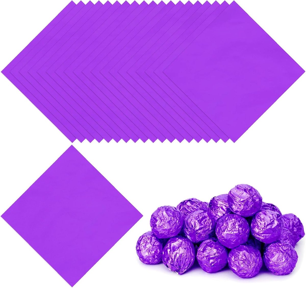 Folie Snoepwikkels 15x5 inch, 100 stuks vierkant glanzend aluminiumfolie snoep inpakpapier voor doe-het-zelf chocolade snoep verpakking decoratie, paars