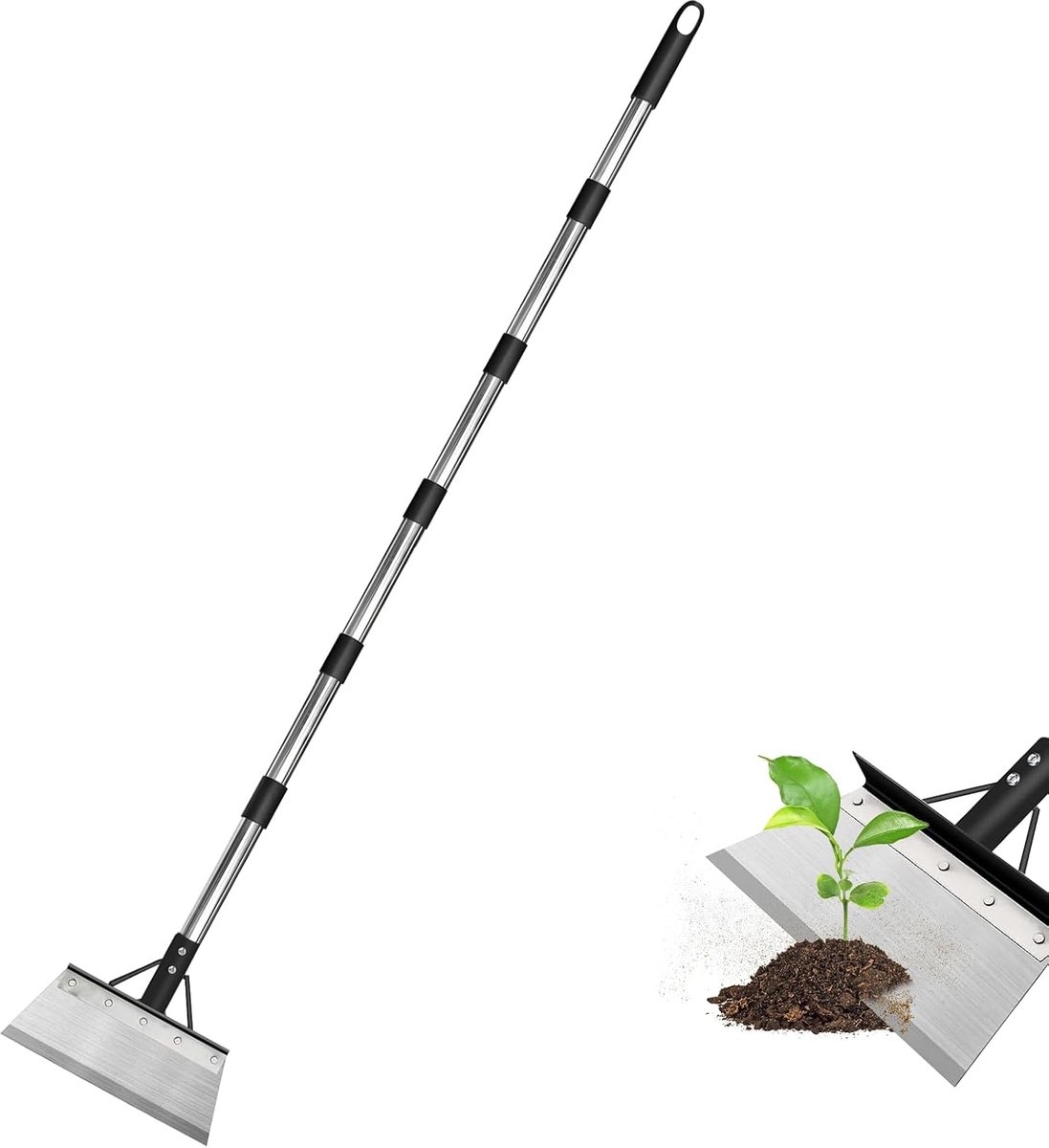 Multifunctionele tuinschep, bladschep met steel, instelbare lengte, gazonrandschraper, bladschep voor de hand voor het verwijderen van weeden, digen, ijs, sneeuw verwijderen (6 delen (230 cm)