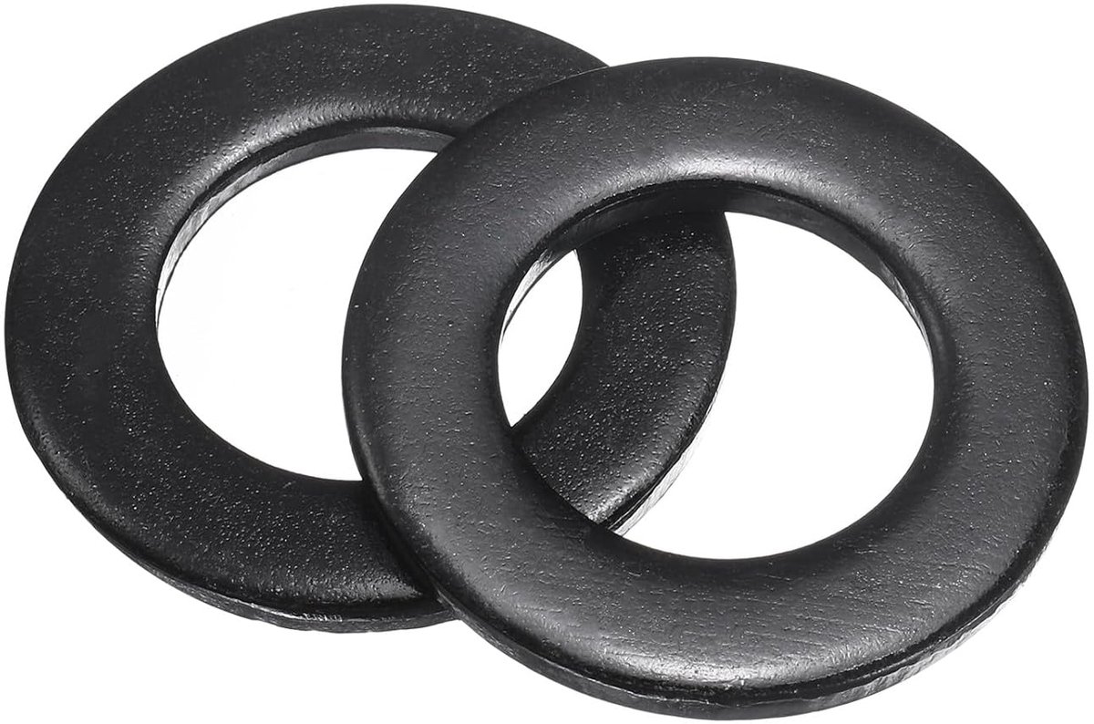 Platte afdichtingen, 25 mm binnendiameter x 44 mm buitendiameter x 4 mm dikte, zwart verzinkt metaal, platte afdichtingen voor schroeven en bouten