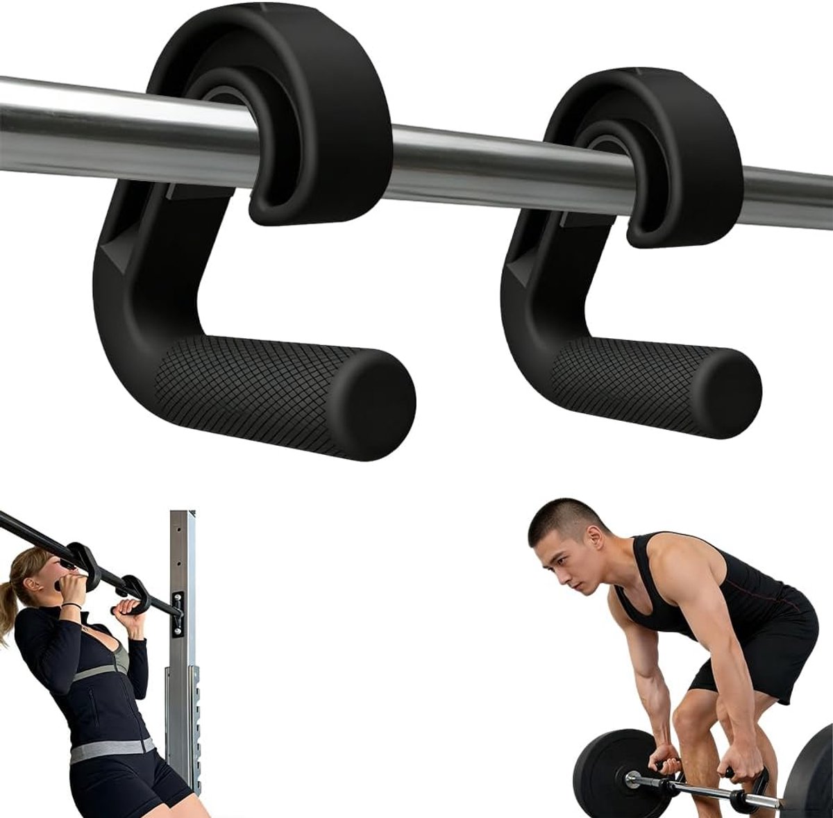 2 stuks kabeltrekgrepen, double D fitnessgrepen, 90 graden haak, optrekstang, roeigreep voor optrekstangen, rugtraining, lange halters, kabeltrekopzetstuk