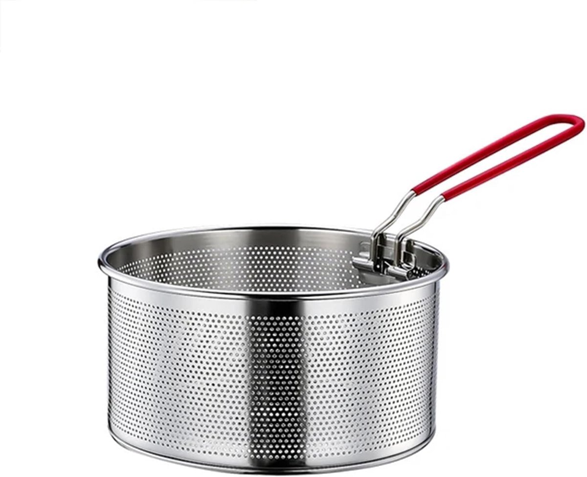 mandje Frituurmand, roestvrijstalen noodelmand keukenzeef met handvat Pommes mandje Frituurmandje Schopschep Draad Skimmer Keuken en huishoudzeef (18 cm)
