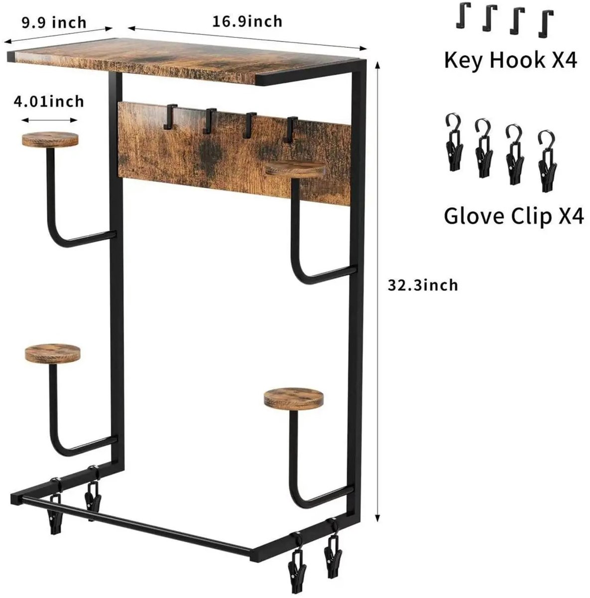 Lamor Kapstok - Kapstokken - Kapstok hangend - Motor accessoires - Helmhouder - Wandorganizer - 4 Ophanghaken - 42,9x25,1x82cm