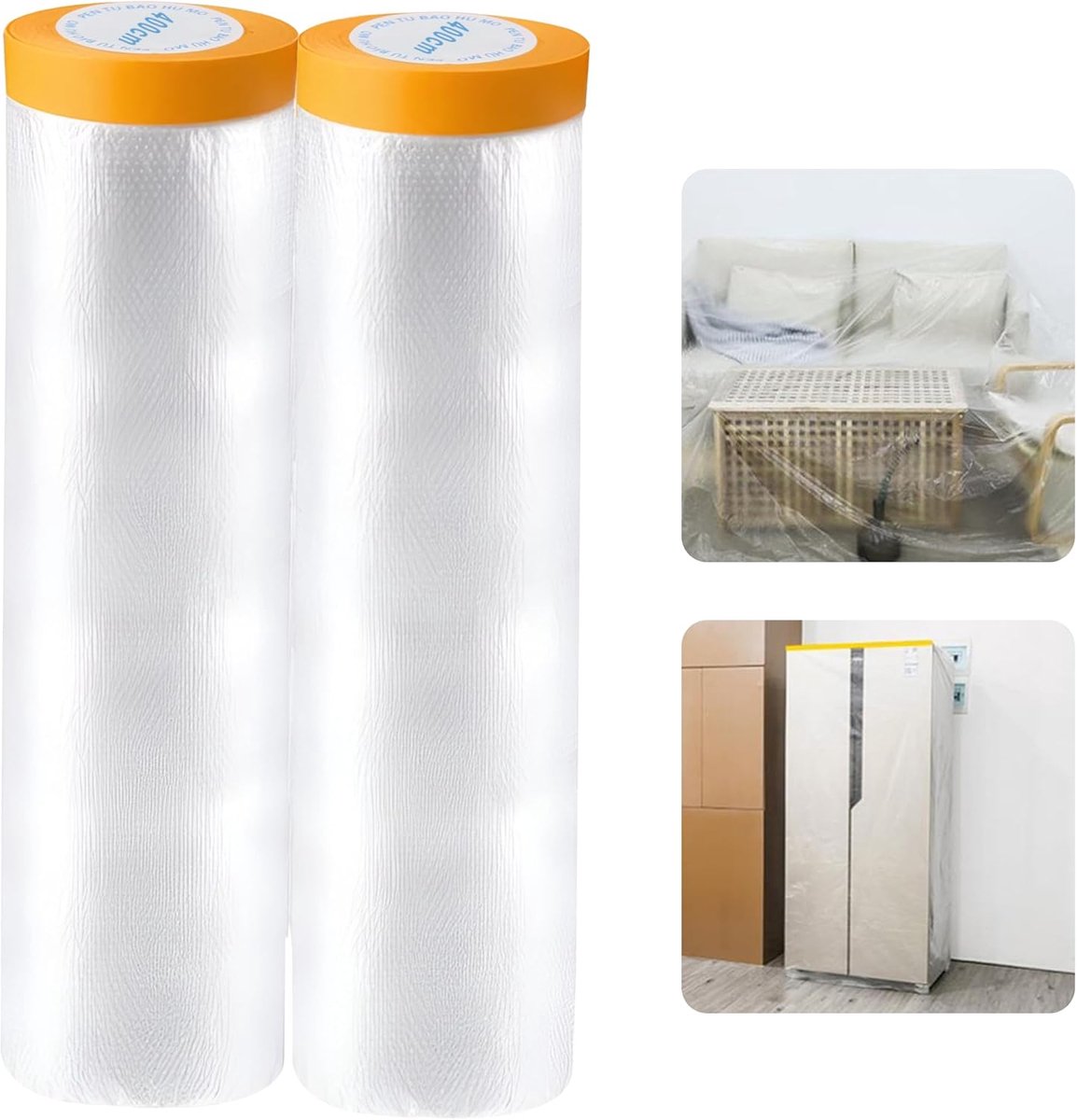 afdekfolie 2 rollen – Transparant afdekband met folie voor renovatie, meubels & muren – Stof- & verfspuitbescherming – 4m x 20m per rol