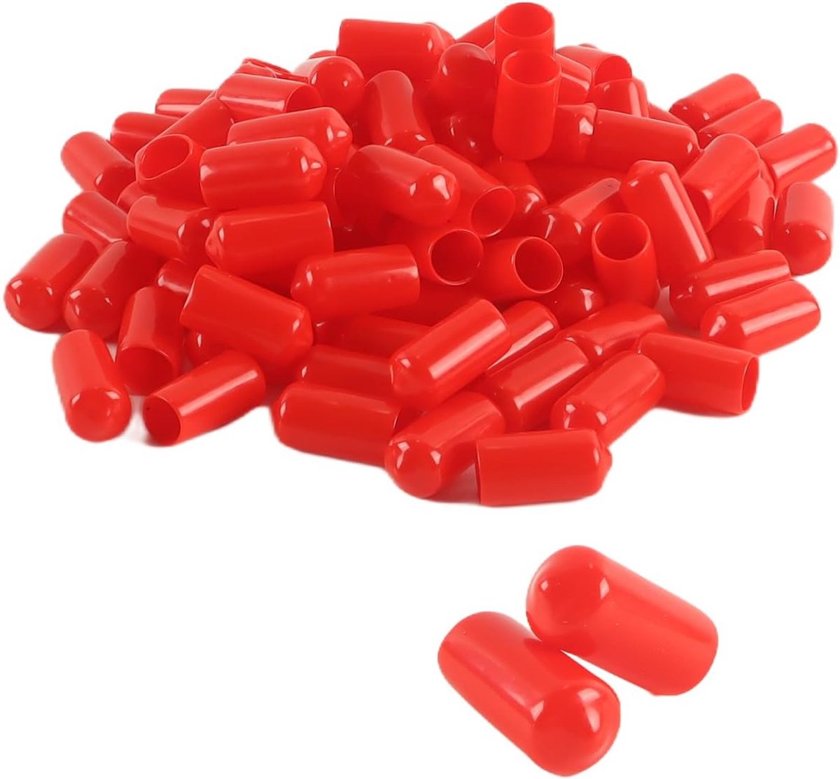 100 stuks rubberen eindkapjes, binnendiameter 10 mm, ronde flexibele PVC-plastic schroefdraadbeschermers voor buizen, kabels, draden en meubelpoten (rood)