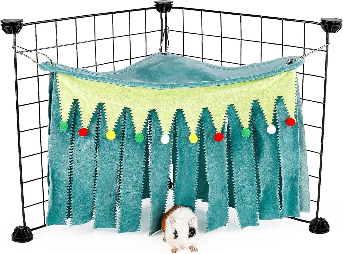 driehoekige top schuilplaats voor cavia's, 3-zijdige schuilplaats voor kleine dieren voor cavia's, konijnen, chinchilla, fretten, zonder metalen hekken. (groen)