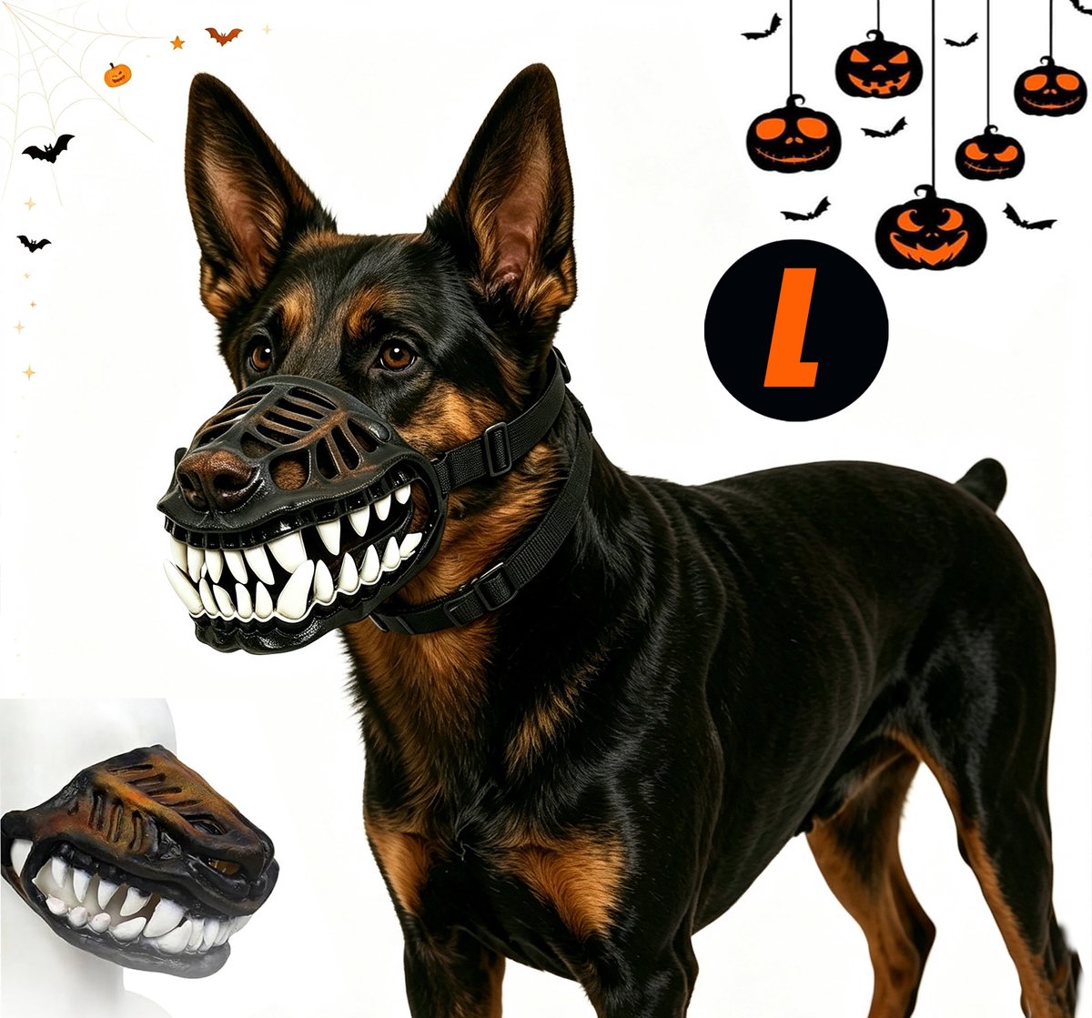 Hond Muilkorf met Angstaanjagende Tanden - L - omtrek muilkorf 31 cm - Verstelbare Feest Muilkorf - Halloween‑ en Carnaval Kostuumaccessoire voor Grote Honden
