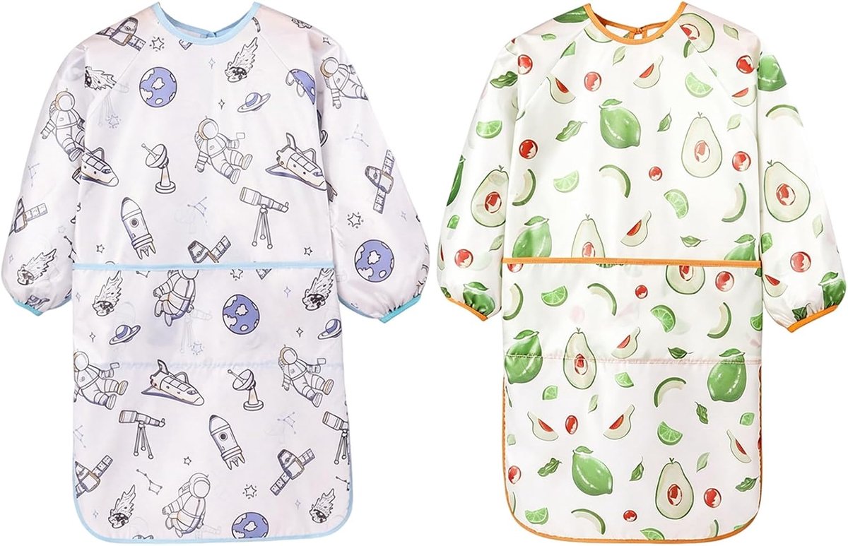 Slabbetje met mouwen, set van 2 stuks, blauw/groen, licht en waterdicht, geschikt voor schilderen en handwerk voor kinderen van 1 tot 3 jaar