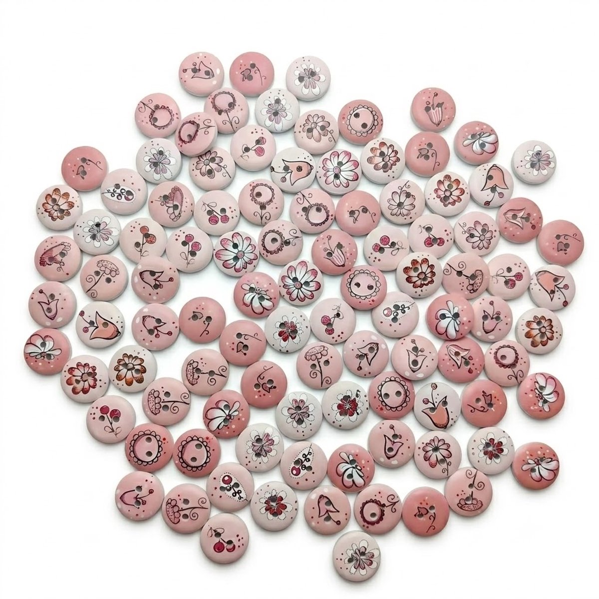Roze houten knopen 100 stuks bloemen patroon hobby knopen ronde naaiknopen voor dames en kinderen doe het zelf kleding accessoires tassen hoeden sjaals handwerk decoratie vintage stijl Lotus Pink Series