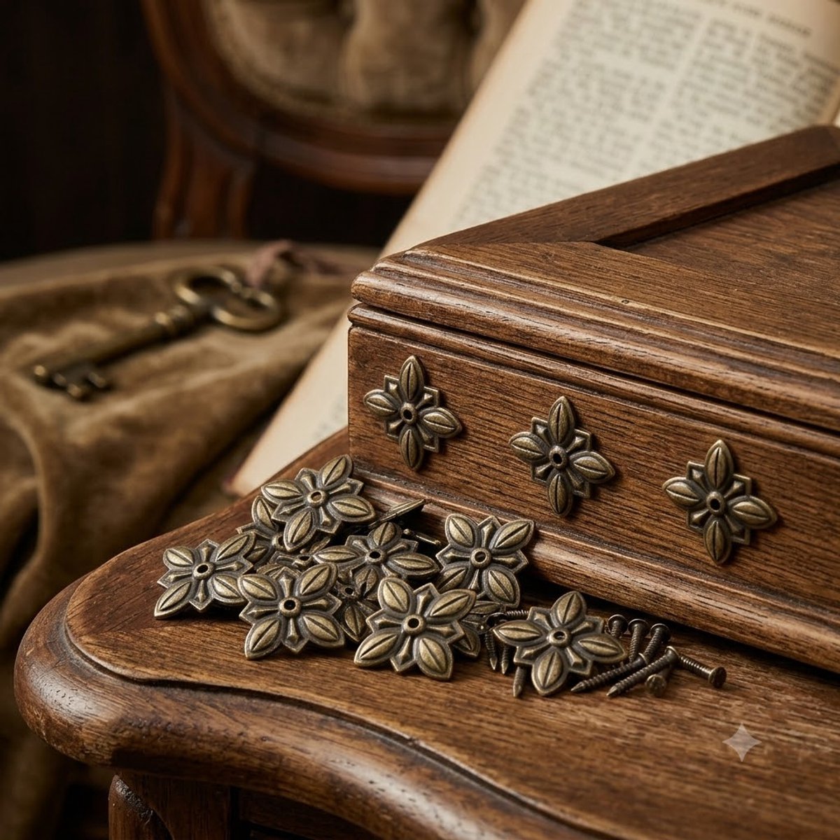 Bronskleurige siernagels decoratief met kruis vorm en bloemen patroon voor meubels set van 40 meubel nagels geschikt voor sieraden kistjes deuren banken vintage meubel beslag bekleding