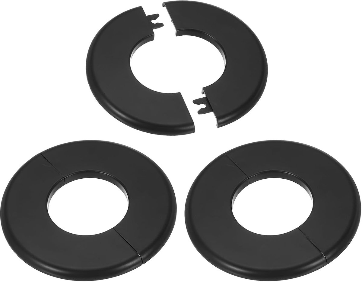 Muur Split Flens 2"/51mm, 3 Stuks ABS Ronde Zelfklevende Escutcheon Plate Deksel Gesp voor Waterpijp Kraan Decoratie, Zwart