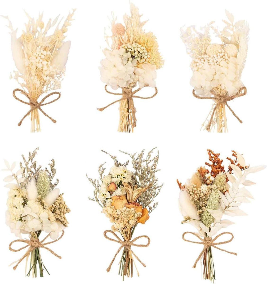 CVFRTT droogbloemen, 6 boeketten, gemengde bloemen, binnen, lichtbruin, grijs - ShopVlot