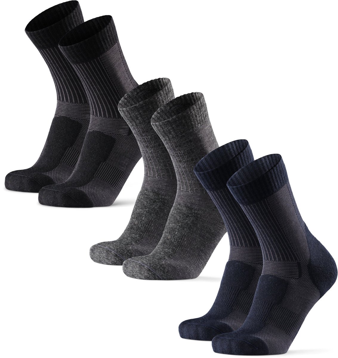 DANISH ENDURANCE Wandelsokken Lichte Merino Wol Sokken met Blaarbescherming Unisex 3 Paar Marineblauw