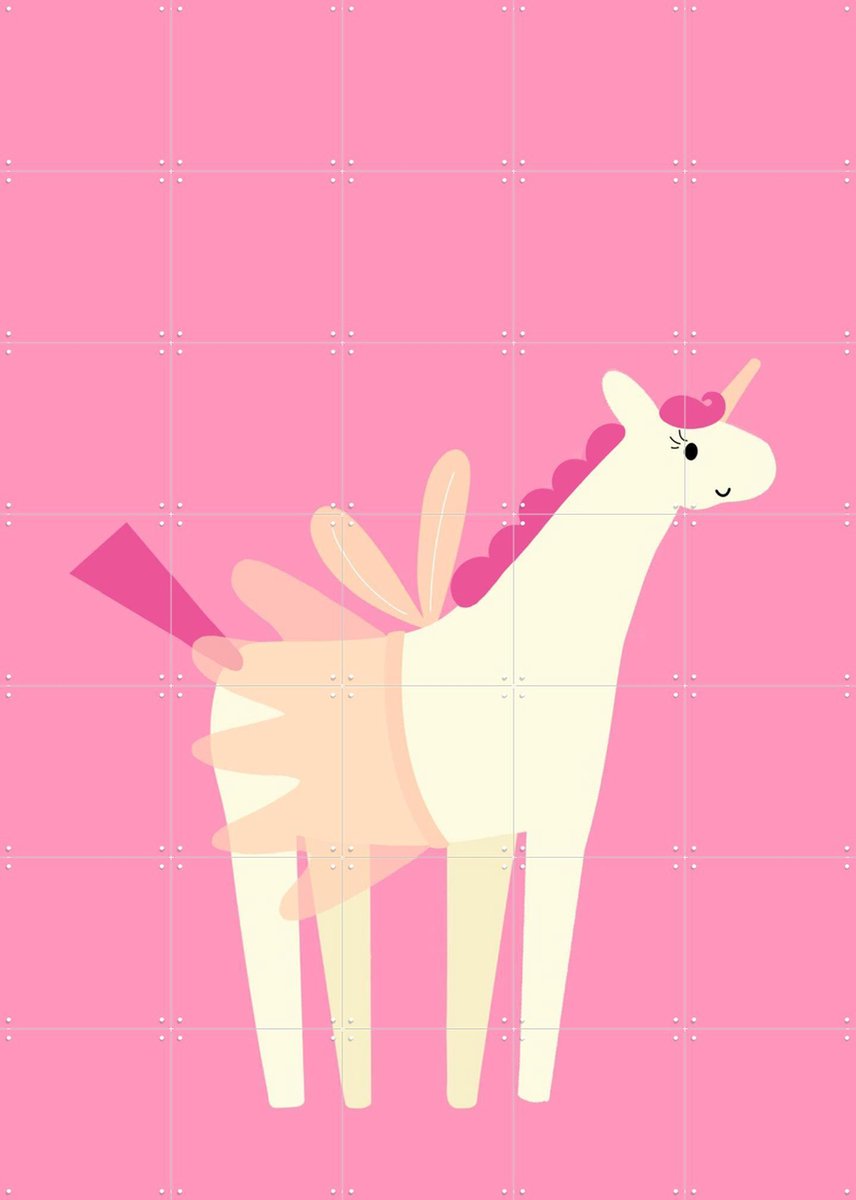 IXXI Unicorn, Stadse Spruiten | door Miek illustreert - 100 x 140 cm - Gratis ophangtool - Grote wanddecoratie en posters - Cartoonesk, Speels