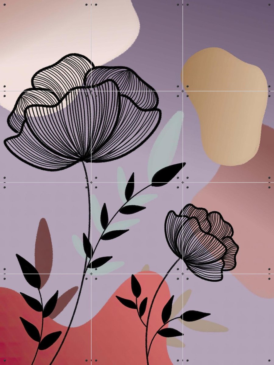 IXXI Black Line Art Flower, Moonheart Artworks - 60 x 80 cm - Gratis ophangtool - Grote wanddecoratie en posters - Line art, Digitale Kunst, Gang