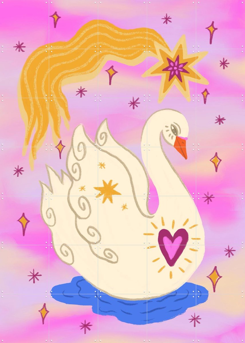 IXXI As Loyal as a Swan, Kirsten Blom Art & Illustration - 100 x 140 cm - Gratis ophangtool - Grote wanddecoratie en posters - Speels, Fantasierijk