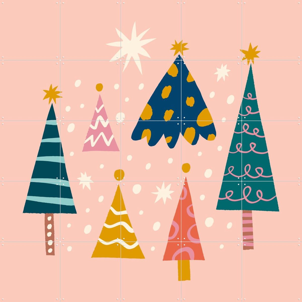 IXXI Happy Trees, Treechild & Various - 100 x 100 cm - Gratis ophangtool - Grote wanddecoratie en posters - Illustraties, Speels, Geometrische Kunst