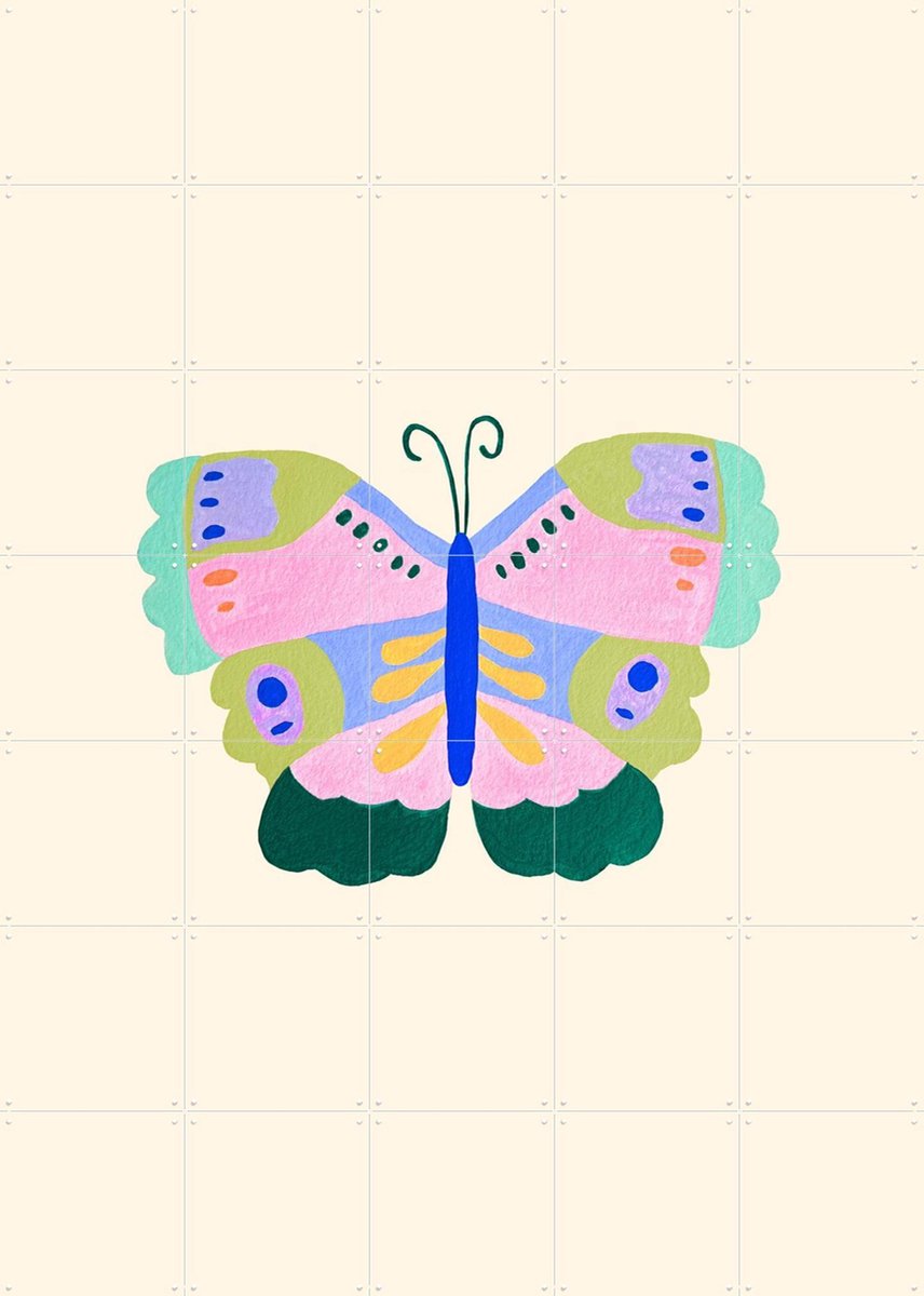 IXXI Floral Fantasy Butterfly, Palmartprints - 100 x 140 cm - Gratis ophangtool - Grote wanddecoratie en posters - Speels, Babykamer, Insecten