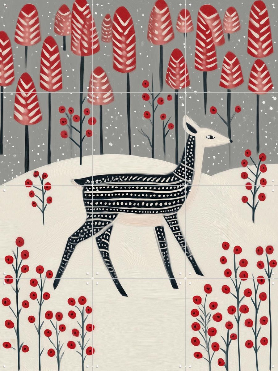 IXXI Fawn in a Winter Landscape, Branka Kodžoman - 60 x 80 cm - Gratis ophangtool - Grote wanddecoratie en posters - Illustraties, Minimalisme