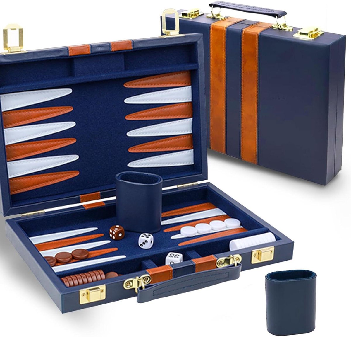 Backgammon Set - Klassiek Spel - Strategisch Spel - Inclusief Alle Accessoires - 18 Inch - Marineblauw