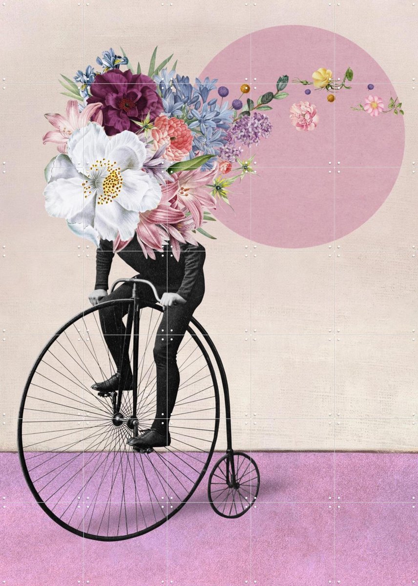 IXXI Spring Bikerides, Marja van den Hurk - 100 x 140 cm - Gratis ophangtool - Grote wanddecoratie en posters - Vintage, Gemengde Technieken, Retro