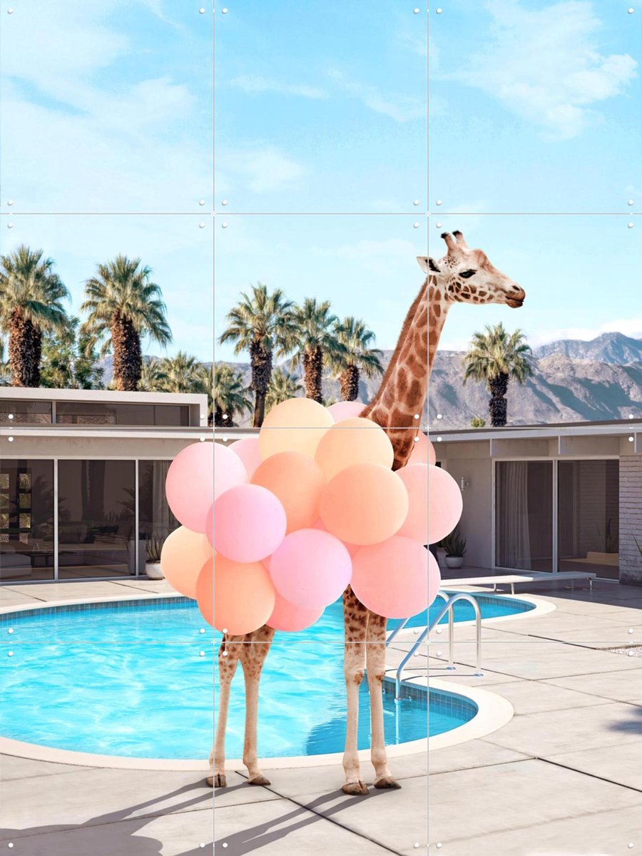 IXXI Giraffe Palm Springs, Paul Fuentes - 60 x 80 cm - Gratis ophangtool - Grote wanddecoratie en posters - Digitale Kunst, Strandhuis, Kinderkamer