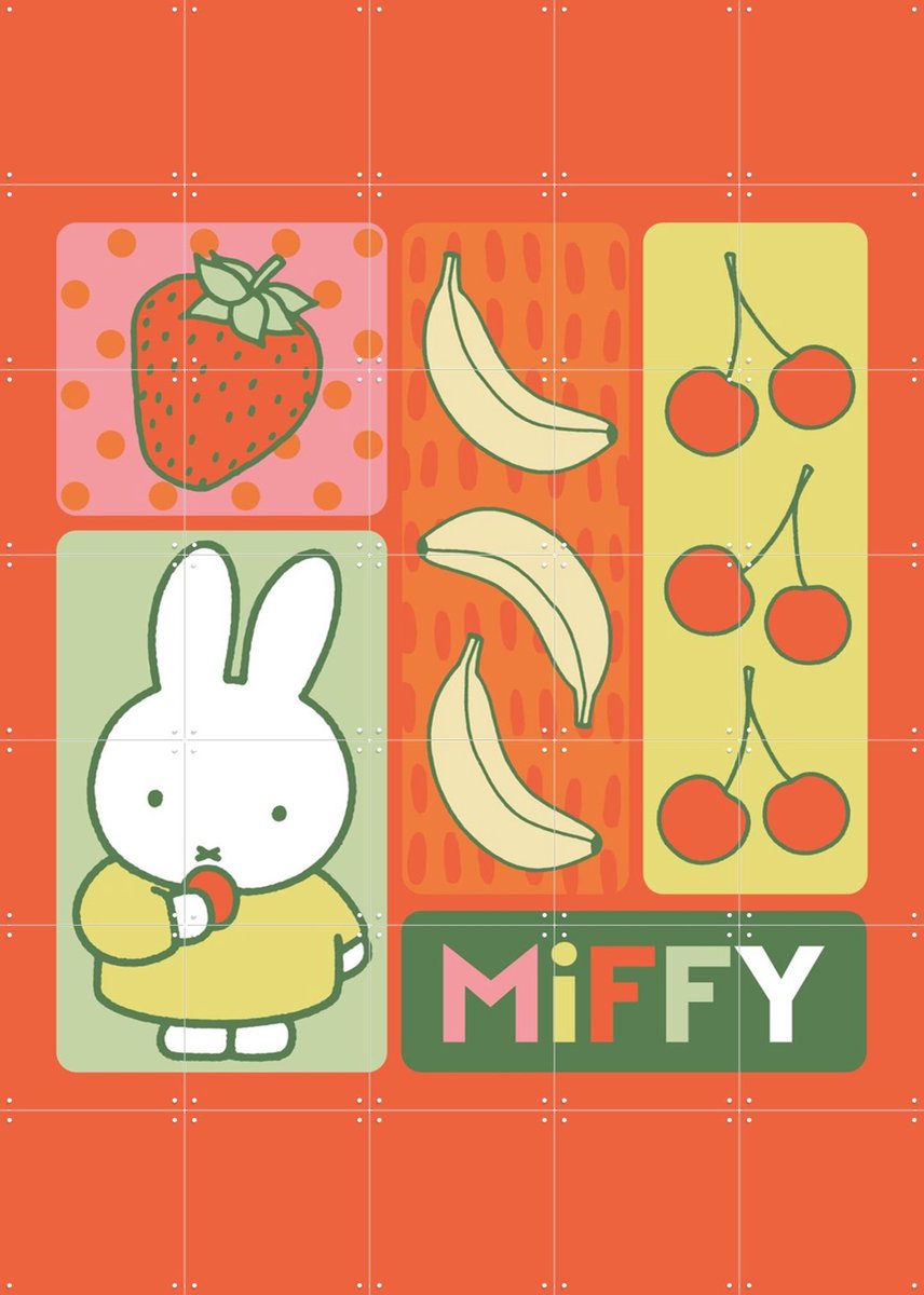 IXXI Nijntje Fruit Rood, Nijntje - 100 x 140 cm - Gratis ophangtool - Grote wanddecoratie en posters - Illustraties, Kleurrijk, Cartoonesk