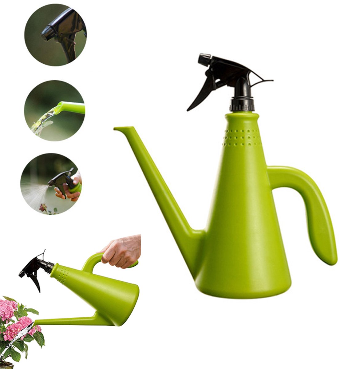 Tuingieter - Handsproeier - Multifunctionele gieter - Gieterfles - Sproeier - Bewateringsapparaat - Met handvat - 29,5*12*27,5 cm - Geschikt voor binnen- en buitenplanten, balkons, terrassen, tuinen, enz. - Groen