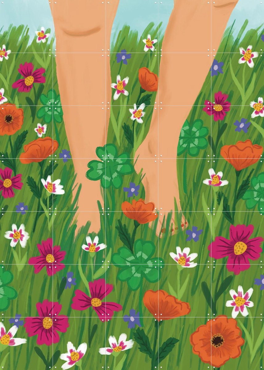 IXXI Blote Voeten, Kirsten Blom Art & Illustration - 100 x 140 cm - Gratis ophangtool - Grote wanddecoratie en posters - Speels, Illustraties