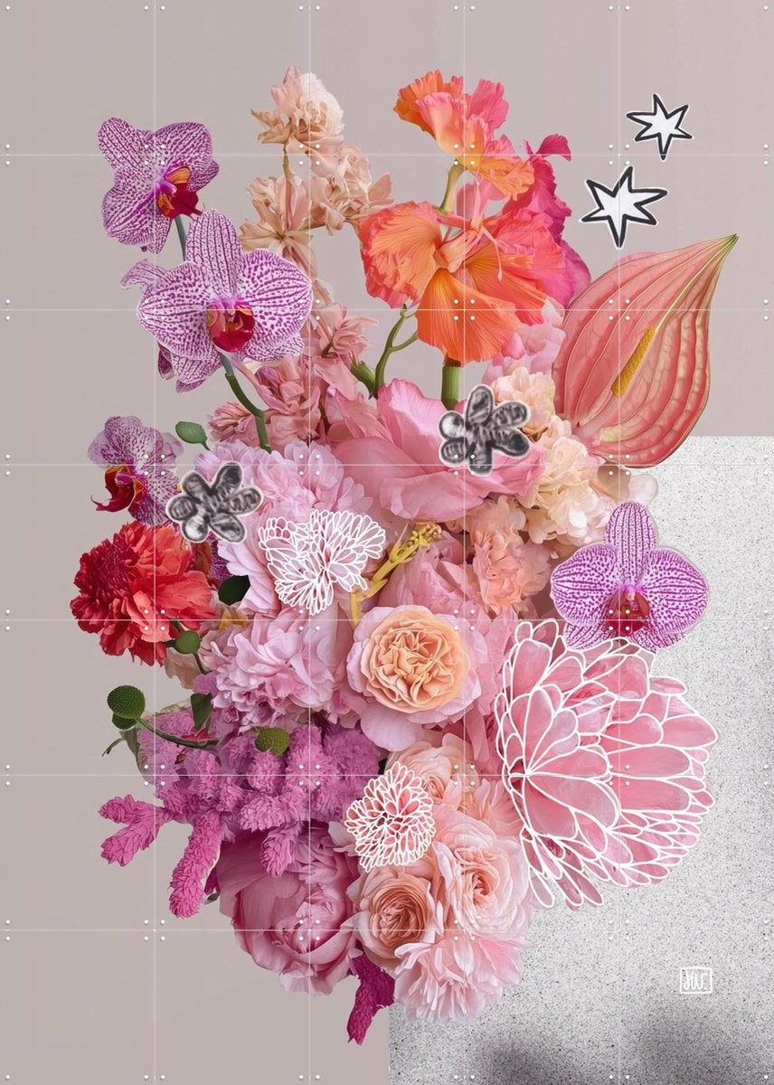 IXXI Petal Field, Henriette Visscher - 100 x 140 cm - Gratis ophangtool - Grote wanddecoratie en posters - Kleurrijk, Gemengde Technieken, Woonkamer