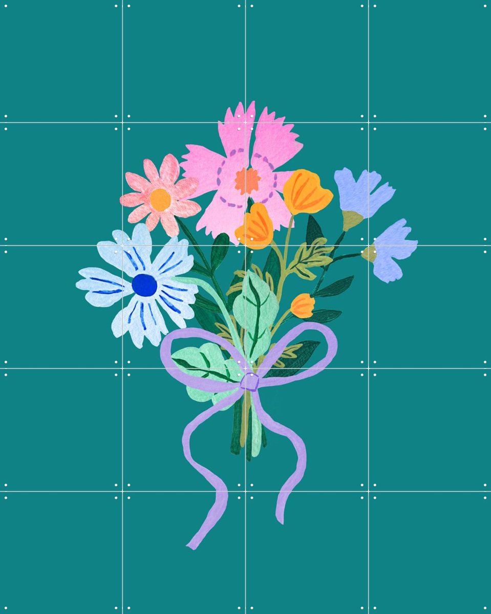 IXXI Floral Fantasy Bouquet, Palmartprints - 80 x 100 cm - Gratis ophangtool - Grote wanddecoratie en posters - Digitale Kunst, Cartoonesk, Modern