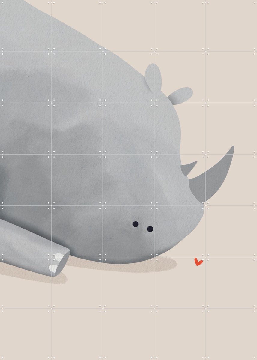 IXXI Neushoorn, Alijt - 100 x 140 cm - Gratis ophangtool - Grote wanddecoratie en posters - Cartoonesk, Kleurrijk, Line art, Geometrische Kunst