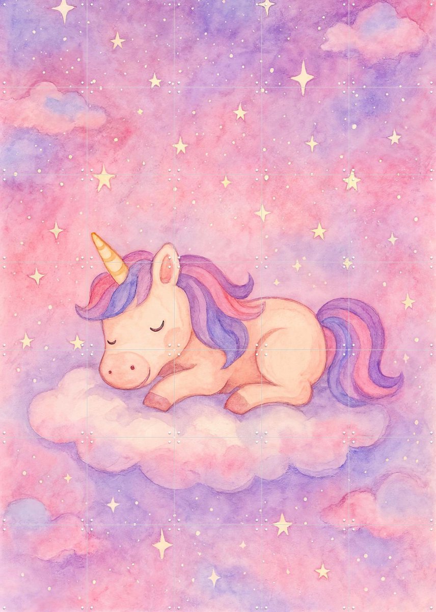 IXXI Dromende Eenhoorn op de Roze Wolk, Natalie Bruns - 100 x 140 cm - Gratis ophangtool - Grote wanddecoratie en posters - Aquarel, Kleurrijk