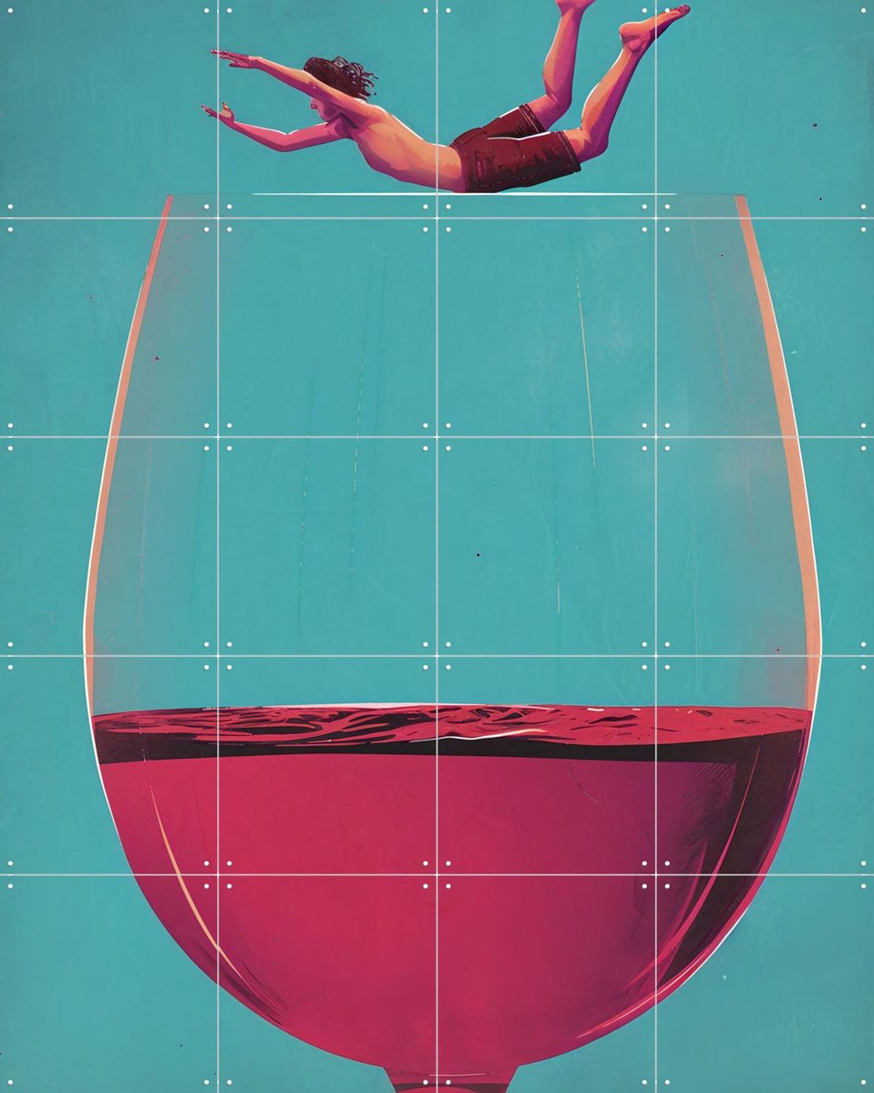 IXXI Wine Dive, Andreas Magnusson & Various - 80 x 100 cm - Gratis ophangtool - Grote wanddecoratie en posters - Illustraties, Modern, Abstract