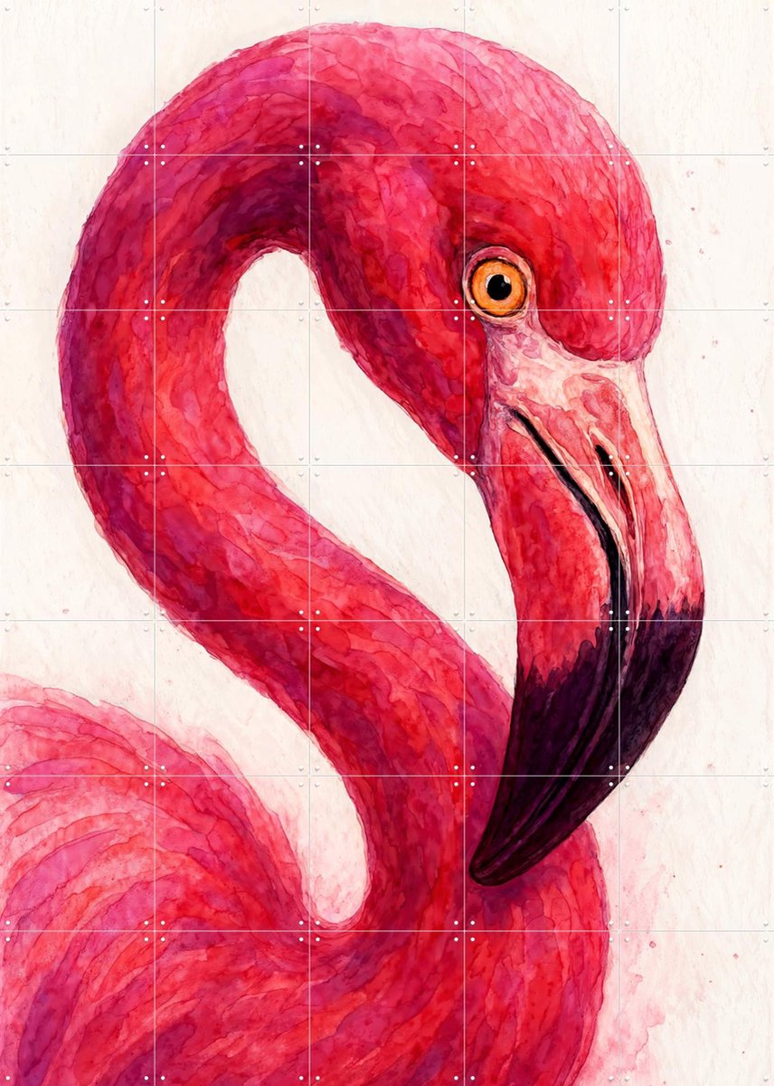 IXXI Fel Roze Flamingo, Natalie Bruns - 100 x 140 cm - Gratis ophangtool - Grote wanddecoratie en posters - Aquarel, Woonkamer, Strandhuis, Dieren