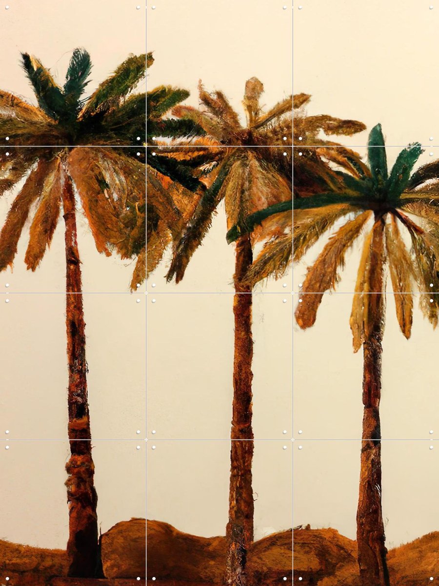 IXXI Palm Trio, Interiorisla - 60 x 80 cm - Gratis ophangtool - Grote wanddecoratie en posters - Kwaststreken, Abstract, Woonkamer, Strandhuis