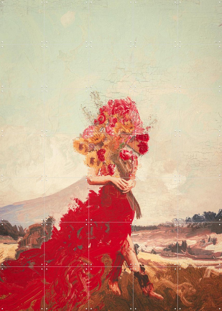 IXXI Girl With Flowers In Field, Vineet Suresh - 100 x 140 cm - Gratis ophangtool - Grote wanddecoratie en posters - Olieverf, Kleurrijk, Speels