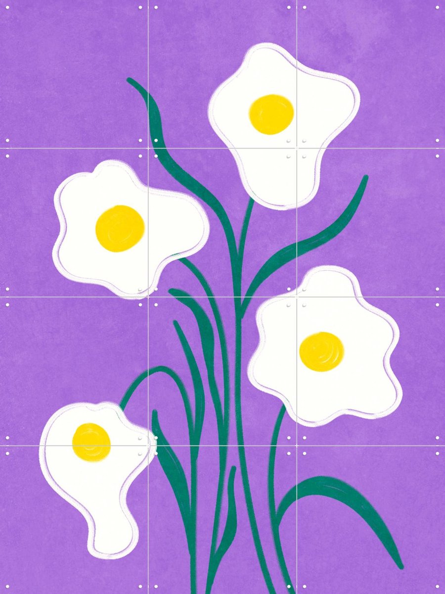 IXXI Graphical Flowers Fried Eggs, Raissa Oltmanns - 60 x 80 cm - Gratis ophangtool - Grote wanddecoratie en posters - Abstract, Speels, Cartoonesk