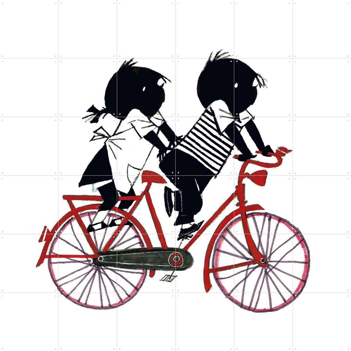 IXXI De Rode Fiets, Fiep Westendorp - 120 x 120 cm - Gratis ophangtool - Grote wanddecoratie en posters - Speels, Tekeningen, Kinderkamer, Kinderen