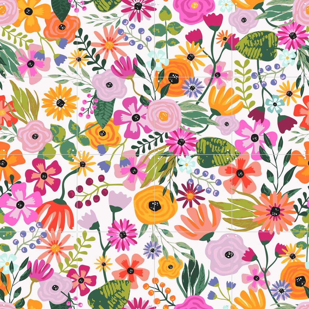 IXXI Floral Garden Pattern, Palmartprints - 80 x 80 cm - Gratis ophangtool - Grote wanddecoratie en posters - Kleurrijk, Eetkamer, Woonkamer, Bloemen