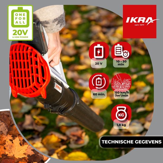 IKRA accu-axiale bladblazer ICB 20, licht en compact, incl. 2 x 20V accus (2,0 Ah) en snellader van IKRA — afbeelding 4