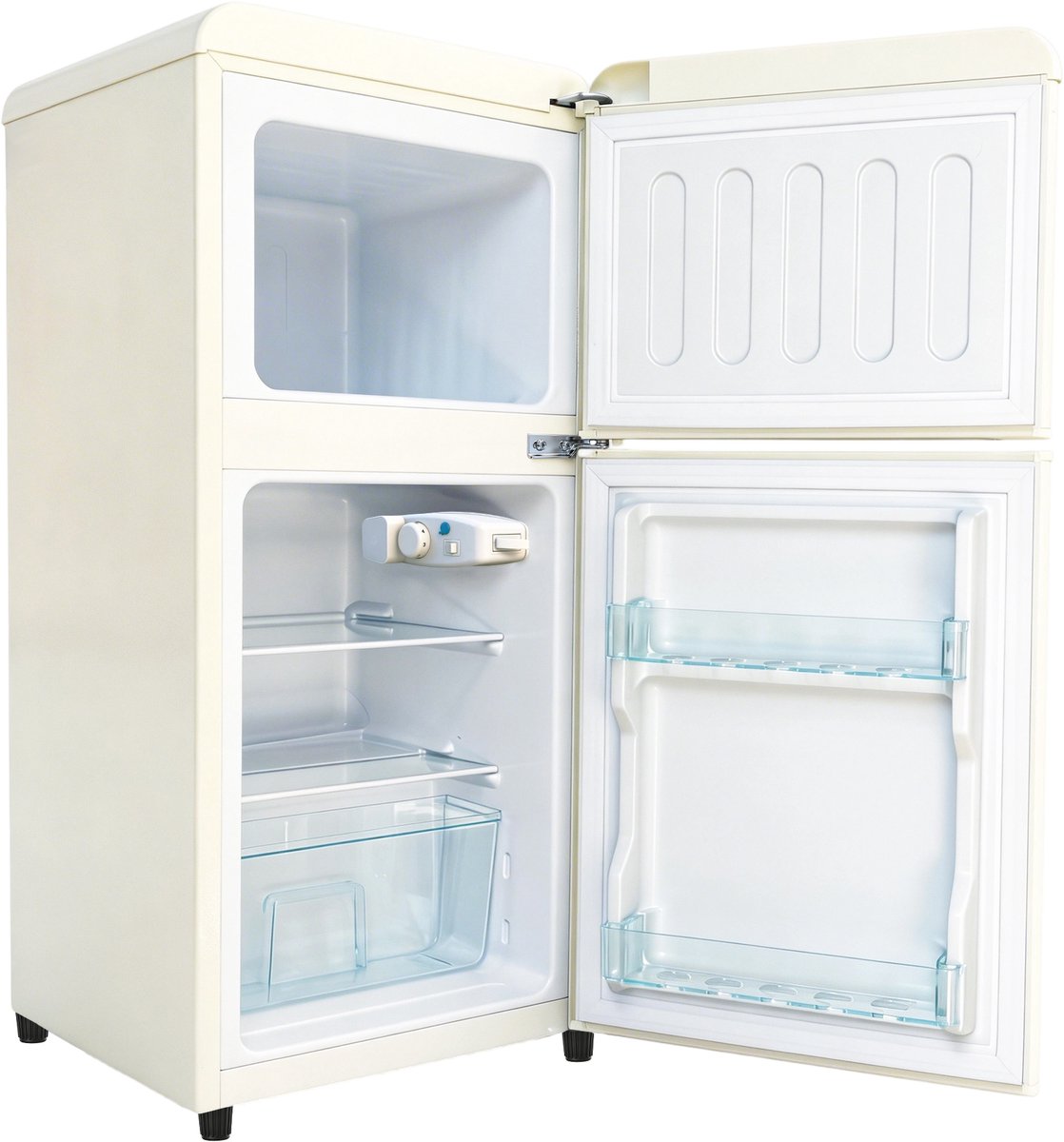 Retro koelkast- Mini koelkast Vrijstaande koelkast-Koelkast met vriesvak – 7 standen – LED licht – Stil Kantoor 60L- 1 Crème