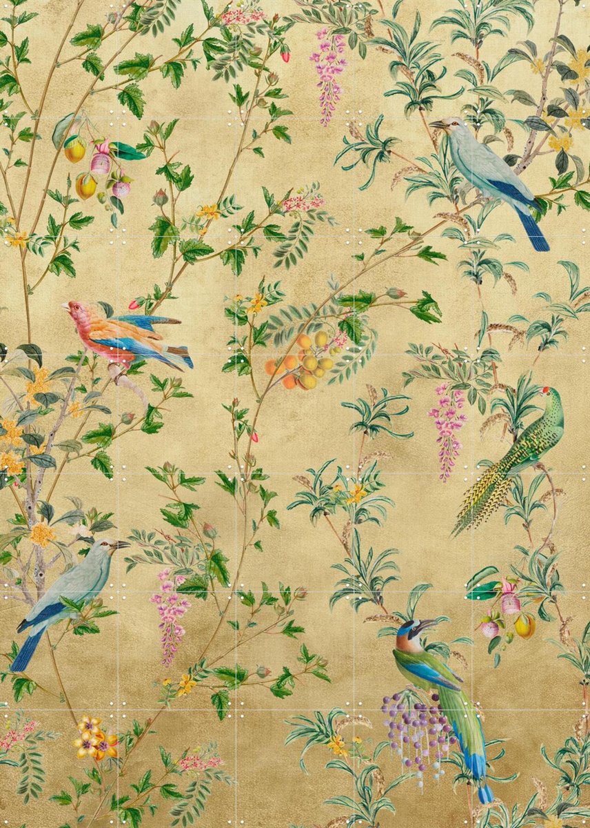 IXXI Vintage Birds and Climbing Vines, Bloomery Decor - 100 x 140 cm - Gratis ophangtool - Grote wanddecoratie en posters - Vintage, Klassiek