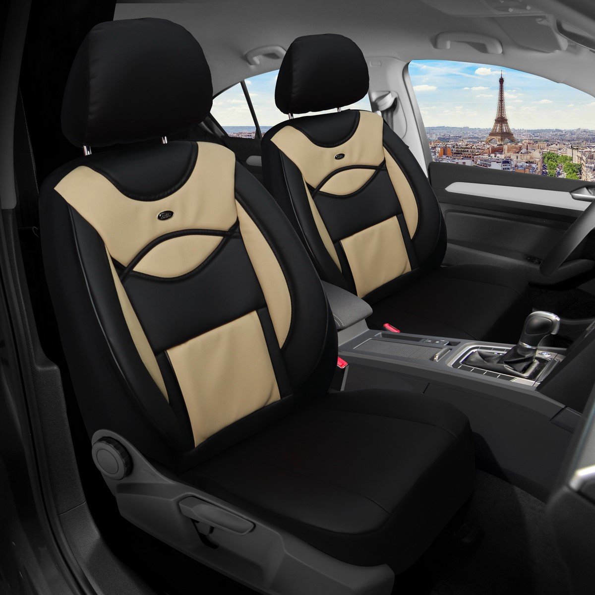 Autostoelhoezen voor BMW 1er Bj ab 2017 – Stoelhoezen voor bestuurder en passagier in Zwart/Beige