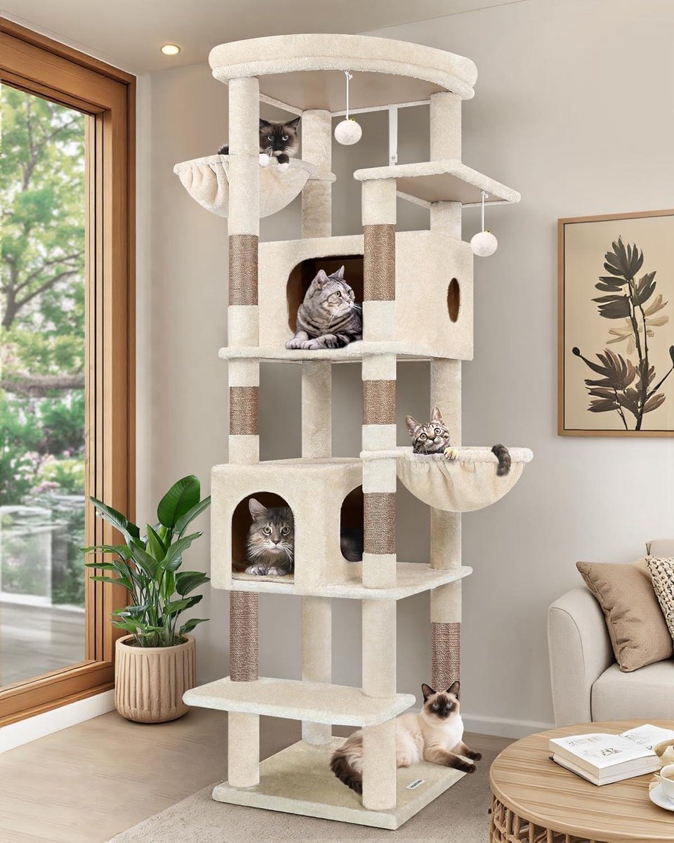 Kattenboom - Krabpaal - Spelen en Rusten - Anti-val Stabiliteit - 188 cm Hoog - Beige