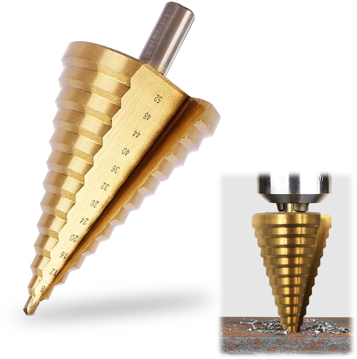 boor Ø 4-52 mm conische frees van roestvrij staal HSS conische trappenboor met schacht 12 mm ideaal voor hout, kunststof, 13 stappen